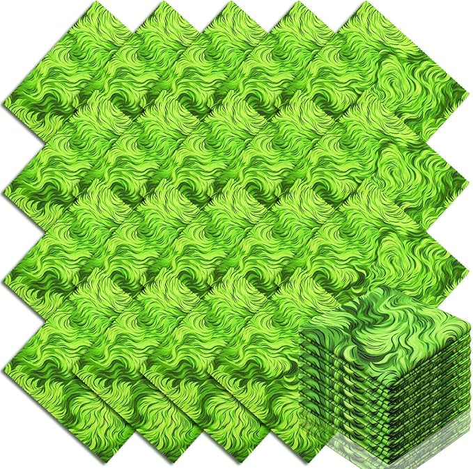 Oudain 60 Pcs 10 x 10 Inch Lime Green Faux Fur Quilting Fabric Squares Christmas Fat Patchwork Precut Strips Lime Green Fabric Bundles for Halloween DIY Craft Sewing Handmade Materials