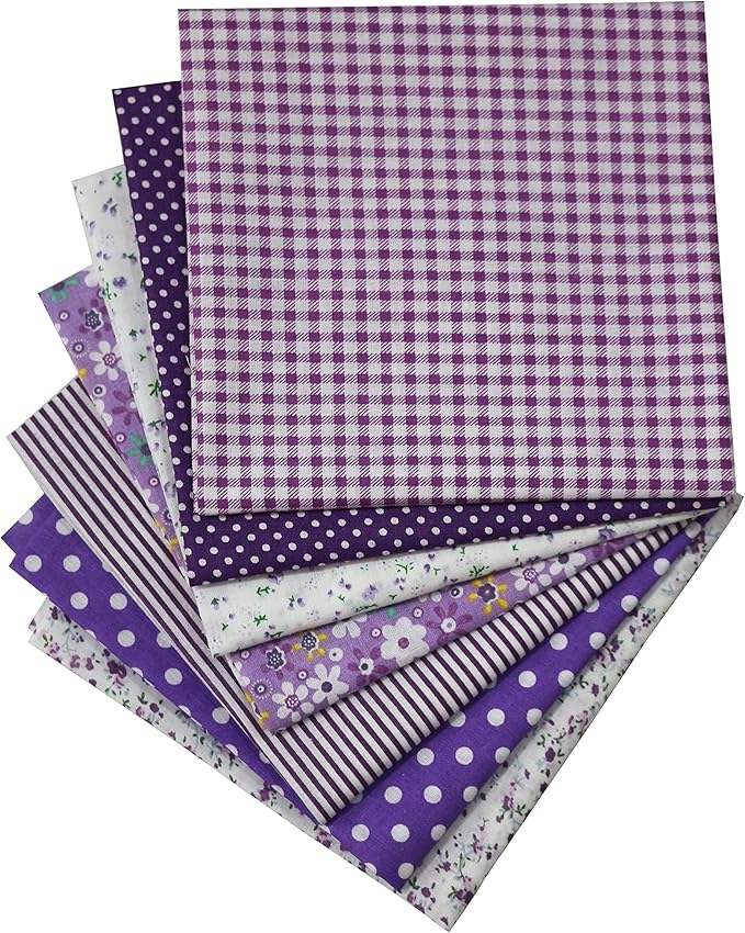 7PCS Purple Series Floral Cotton Fabric Quilting Patchwork Fat Quarter Bundles for Scrapbooking, Sewing, DIY Crafts, Handmade Bags, Pillows - 19.7x19.7 Inches