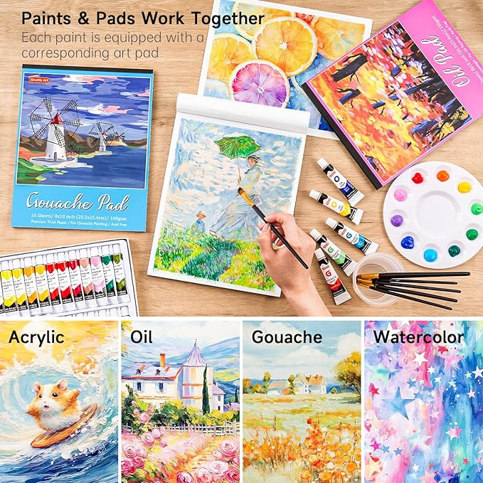 Shuttle Art 168 Pcs Artist Painting Kit, Deluxe Art Kit with Paint, Wooden Easel, Canvases, Paper Pads, Brushes and Other Art Supplies for Adults, Kids and Artists
