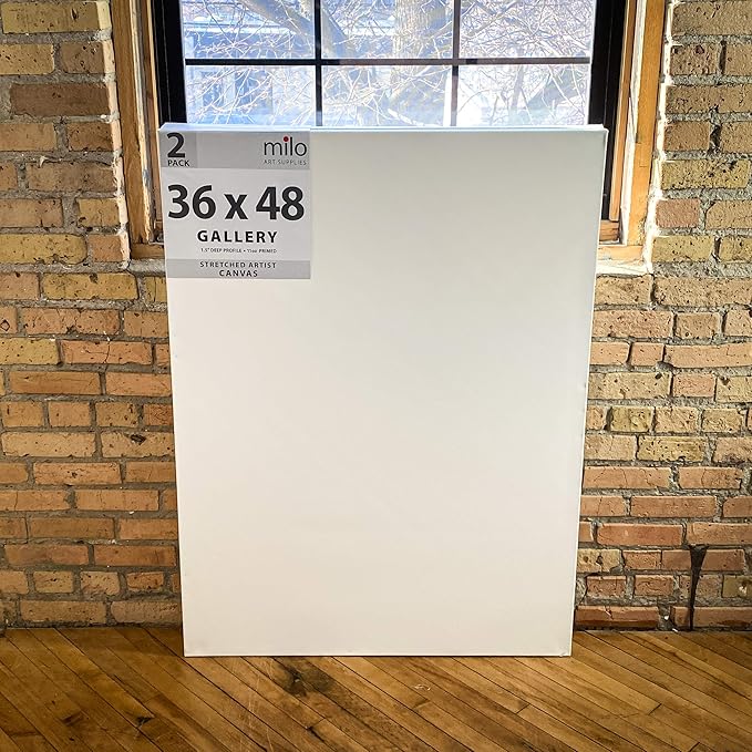 milo Stretched Artist Canvas | 36x48 inches | 2 Pack | 1.5” inch Thick Gallery Profile | 15 oz Primed Large Canvases for Painting, Ready to Paint Art Supplies for Acrylic, Oil