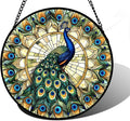 Stained Glass Window Hanging - Retro Peacock Decoration Suncatcher for Door Garden Home Bird Feather Sun Catchers Christmas Mother's Day Birthday Gifts for Women Men Mom Nana Friend 11.8 in