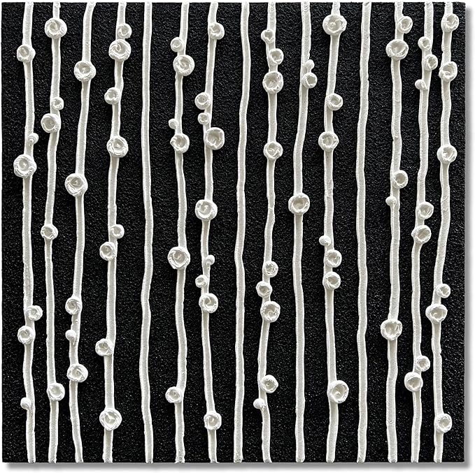 NANKAI Art Hand-Painted Black and White Thick-Textured Abstract Painting Contemporary Minimalist Canvas Oil Painting, Home Office Wall Decoration Art, 24x24 inches