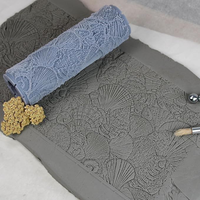 Conch Chorus Clay Texture Roller (4") - Seamless Ocean Set #01 - Embossing Pattern Roller for Polymer & Ceramic Clay, Pottery & Crafts
