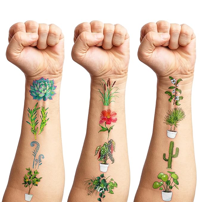 96 PCS Plants Save The Earth Day Pre-Cut Temporary Tattoos Themed Birthday Party Decorations Favors Supplies Décor Environment Tree Flowers Tattoo Stickers Gifts For Game Boys Girls Classroom School