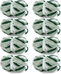 HOMBYS 8 Pack Giant Chunky Yarn for Crocheting and Hand Knitting: Super Bulky, Large Soft, Fluffy, Plush Fuzzy, Mixed Color Thick Chenille (Green Multi, White)