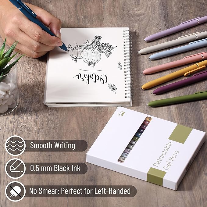 Mr. Pen- Retractable Gel Pens, 12 Pack, Morandi and Vintage Barrels, Fast Dry, Black Gel Pens Fine Point 0.5mm, Aesthetic Pens for Journaling