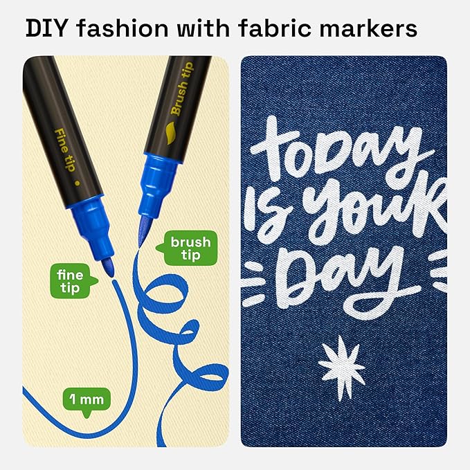 ARTISTRO 80 Dual-Tip Fabric Markers - Fabric Decorating Kit - Permanent for Clothes - No Bleed Pens for T-Shirts, Bags, Textile, Canvas, and More (Brush Tip and Fine Tip)