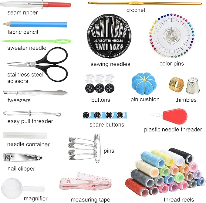 Sewing KIT, DIY Sewing Supplies with Sewing Accessories, Portable Mini Sewing Kit for Beginner, Traveller and Emergency Clothing Fixes, with Premium Black Carrying Case (B)