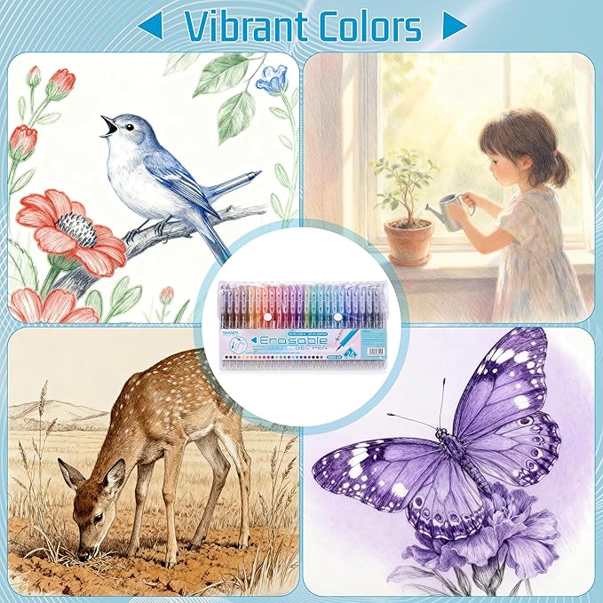 Erasable Gel Pens, 24 Colors Retractable Fine Point Erasable Pens Clicker, Assorted Color Inks, Make Mistakes Disappear for School Office Home, Drawing Writing Planner, Coloring