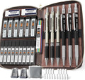 Mechanical Pencil Set with Leather Bag 30 Count, Drawing Pencils 0.5, 0.7, 0.9MM & 3PCS 2MM Sketching Pencils with 464PCS Lead Refills (6B 4B 2B HB 2H 4H Color) for Artist Drafting Drawing