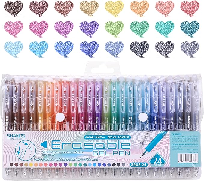 Erasable Gel Pens, 24 Colors Retractable Fine Point Erasable Pens Clicker, Assorted Color Inks, Make Mistakes Disappear for School Office Home, Drawing Writing Planner, Coloring