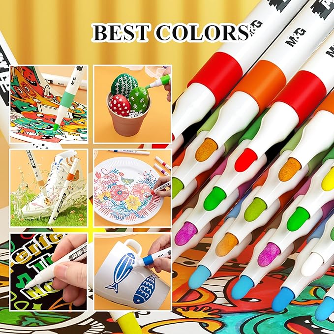 M&G 64 Colors Acrylic Paint Pens Markers Stocking Stuffers，with Medium Tip, Christmas Gifts for artists，Paint Markers for Rock Painting, Stone, Wood, Calligraphy, Canvas