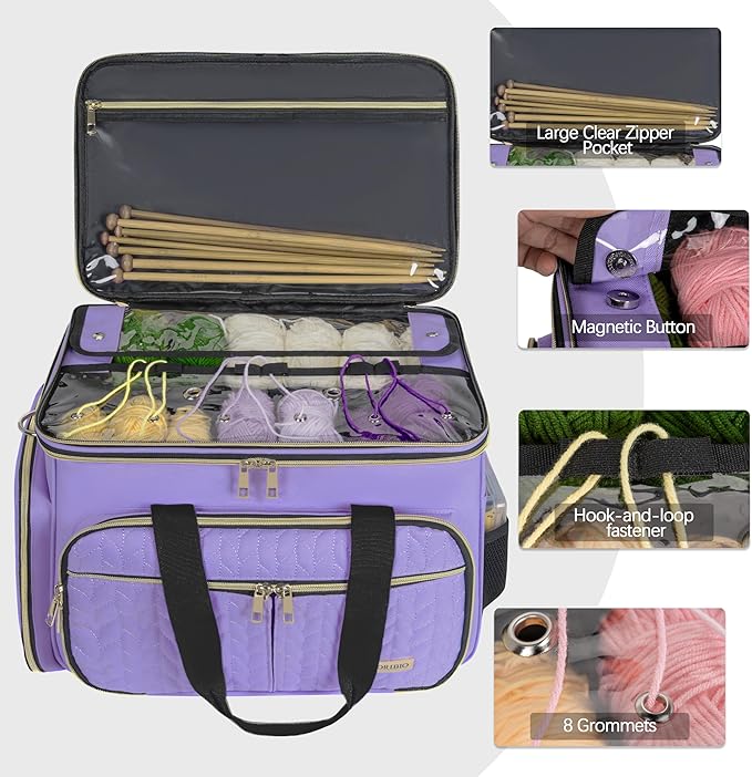 Large Knitting Bag Yarn Storage Organizer,Portable Crochet Tote Bag,Yarn Bags for Crocheting On The Go for Knitting Needles, Crochet Hooks, Knitting Accessories, Unfinished Project