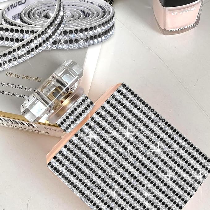 4 Rolls Rhinestone Tape Self Adhesive Crystal Ribbon Diamond Bling Strips with 2 mm Glitter Sticker for Arts Crafts Wedding Birthday Party DIY Event Car Phone Decoration (Silver+Black)