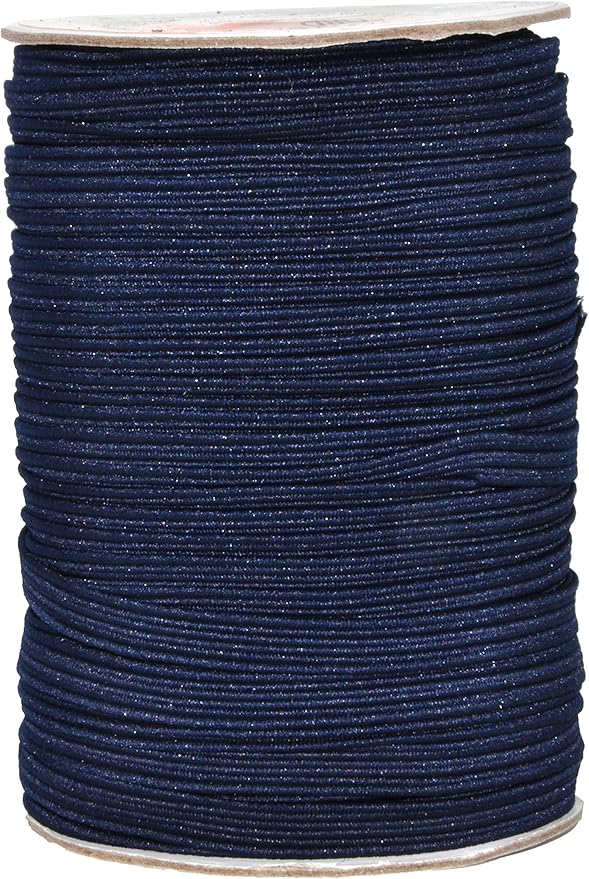 Mandala Crafts 6mm 50 Yds Roll of Navy Blue Elastic Bands for Sewing - 1/4 Flat Elastics Cord - 1 4 Inch Braided Stretch Straps for Crafting