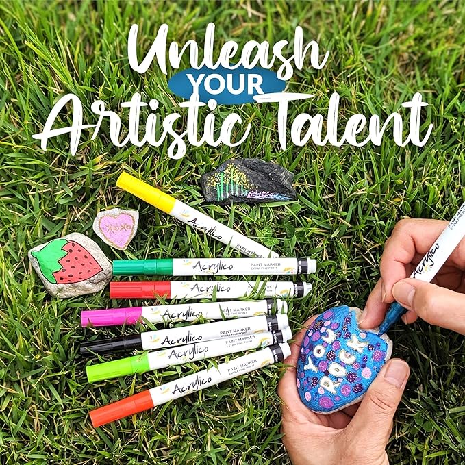 Acrylic Paint Markers Set of 16 Paint Pens – Fine Tip for Fabric, Rock, Metal, Ceramic, Adult Coloring & Art Projects – Art Supplies for Kids & Adults