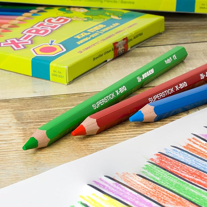 Jolly X-Big Jumbo Colored Pencils; Set of 12, Perfect for Special Needs, Art Therapy, Pre-School and Early Learners, Multicolor (3099-0001)