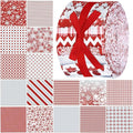 Fanfanwin 40 Pcs Red and Grey Christmas Quilting Fabric Roll 2.56 Inch Precut Fabric Squares Jelly Patchwork Snowflake Red Plaid Strips Materials for Winter Xmas Holiday Craft Sewing Panels DIY