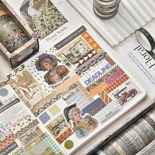 20 Rolls Skinny Vintage Washi Tape Set Retro Arts Adhesive Tapes Basic Patterns Decorative Masking Tape Sets for Craft, Kids, Scrapbook, DIY, Gift Wrapping (Forest Isles)