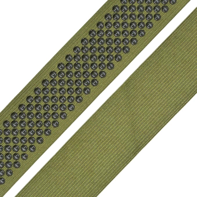 Mandala Crafts 1.5 Inch Elastic Silicone Gripper Tape for Clothing - 10 Yds Dotted Non Slip Elastic Band for Sewing - Olive Green Silicone Flat Fabric Stretchy Ribbon Straps