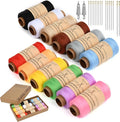 BYMORE 30 Pcs Sewing Thread Kit, 12 Colors 400 Yards per Polyester Thread Spools with Needles and Threaders for Hand & Machine Sewing, Emergency and Travel, DIY and Home