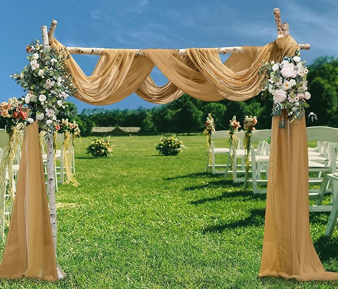 Warm Home Designs Wedding Arch Draping Fabric Bundle - 2 x 288 Inch (24 Feet) Scarves in Caramel Gold Fabric for Wedding Ceremony or Decoration. AD Gold & Gold 288”