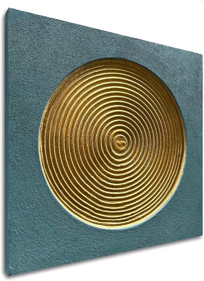 Art Hand-Painted Abstract Oil Painting with Golden and Blue Textures, a Three-Dimensional Thick-Textured Art Piece for Decorating The Wall Surface, 24x24 inches