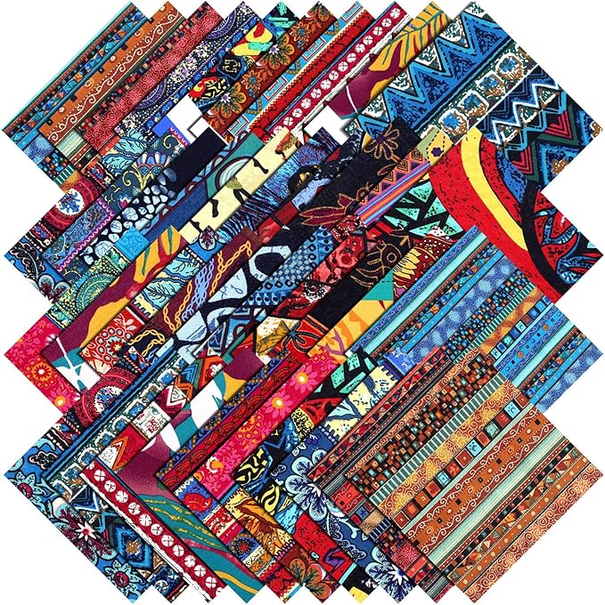Mixweer 40 Pcs 10x10 Inch African Print Cotton Fabric Squares Indian Precut Ankara Quarters Kente Cloth Ethnic Multicolor Ethnic Style Bundle for Quilting Sewing Patchwork DIY Handmade Craft Supplies
