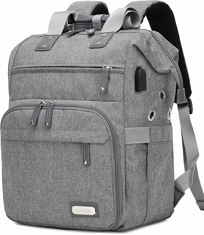 Knitting Bag Backpack Yarn Storage Organizer Travel Bag with USB Charging Port, Large Tote Bag Holder Case for Knitting Needles, Crochet Hooks, Accessories, Grey