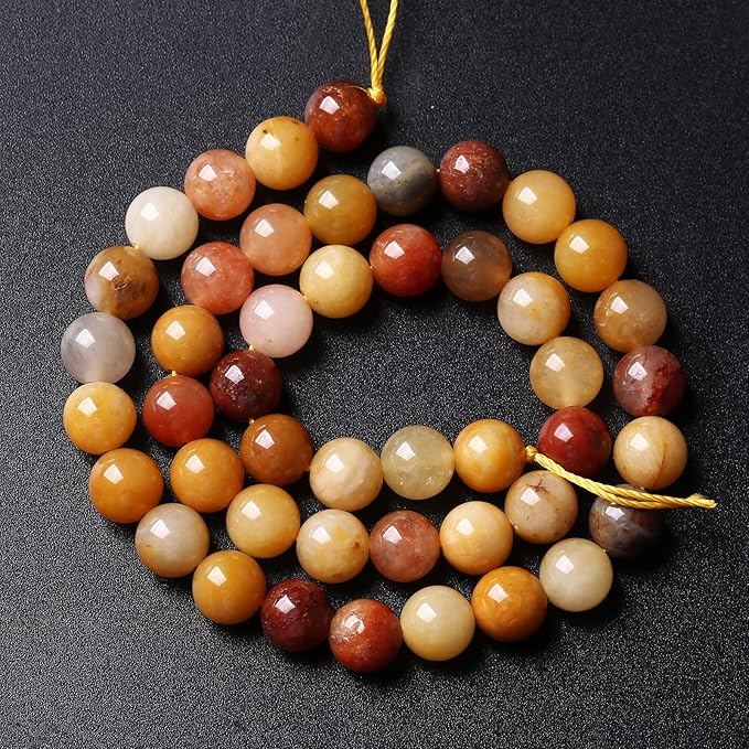 10MM 38PCS Natural Stone Golden Thread Jade Crystal Loose Beads for Jewelry Making DIY Bracelet Necklace 1 Strand 15’’