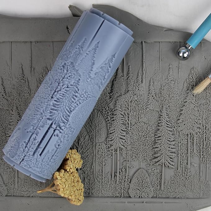 Pinewood Canopy Clay Texture Roller (4") - Seamless Meadow Set #01 - Embossing Pattern Roller for Polymer & Ceramic Clay, Pottery & Crafts