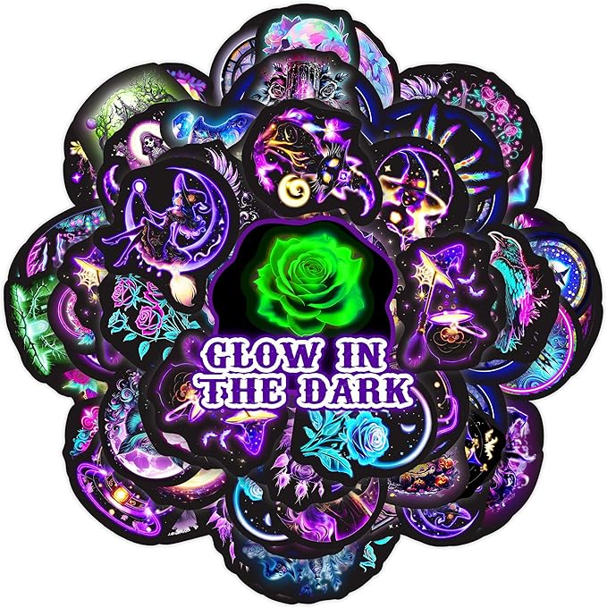 60 Pcs Glow in The Dark Neon Halloween Stickers for Kids, Waterproof Witches Magic Decals for Water Bottle, Vinyl Laptop Decor for Teens Girls Boys, Students Classroom Prizes