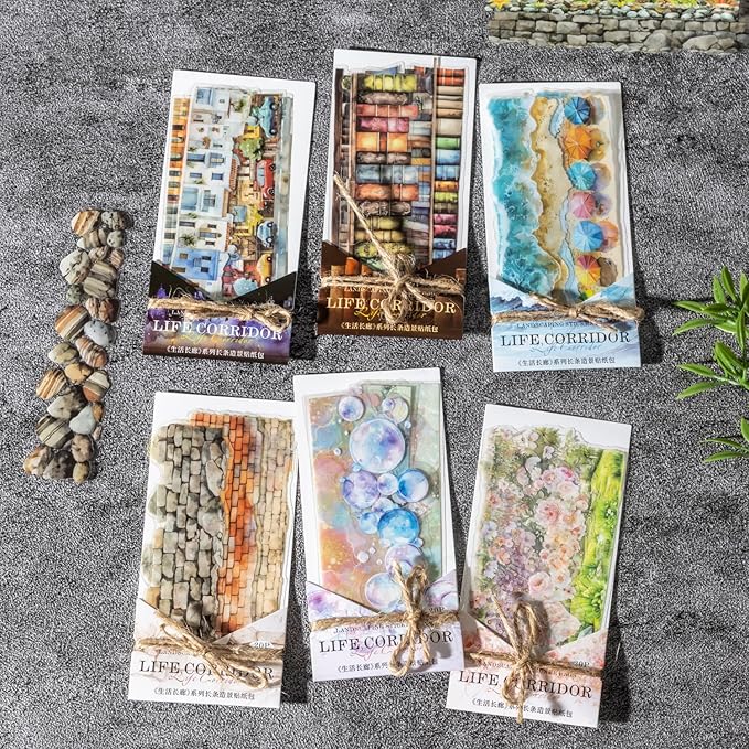 Alideco 120pcs Scrapbook Stickers Vintage Plants Flowers Bookshelf Stone Wall Waves Scrapbooking Junk Journal Crafts Embelishment Decoration Stickers (shenghuochanglang)