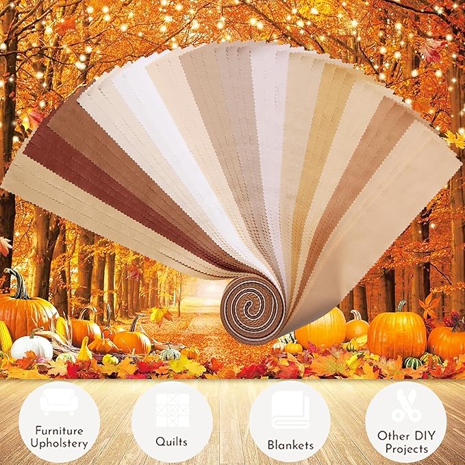 Solid Jelly Roll Fabric for Quilting 42 Strip 2.5" x 44", Cotton Fabric Strips Jelly Rolls for Quilting, Rug, Blanket, Quilt, and Crafts - Brown White Coffee Khaki Cream Ivory Natural