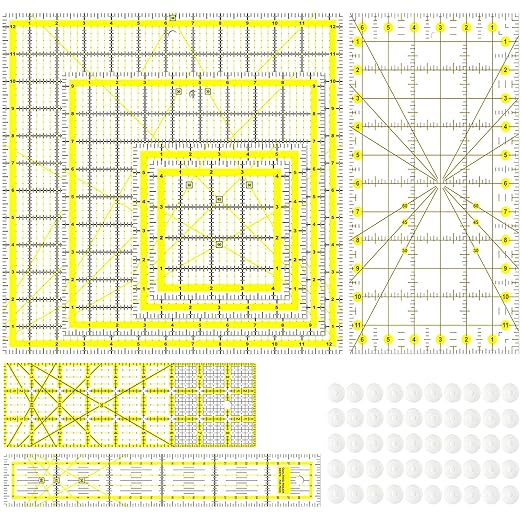 Quilting Rulers, 7 Piece Acrylic Ruler, Fabric Cutting Ruler, Sewing & Quilting Templates, (12.5"X12.5", 9.5"X9.5", 6"X6", 4.5"X4.5",12"x6.5",9"x3",12"x2")