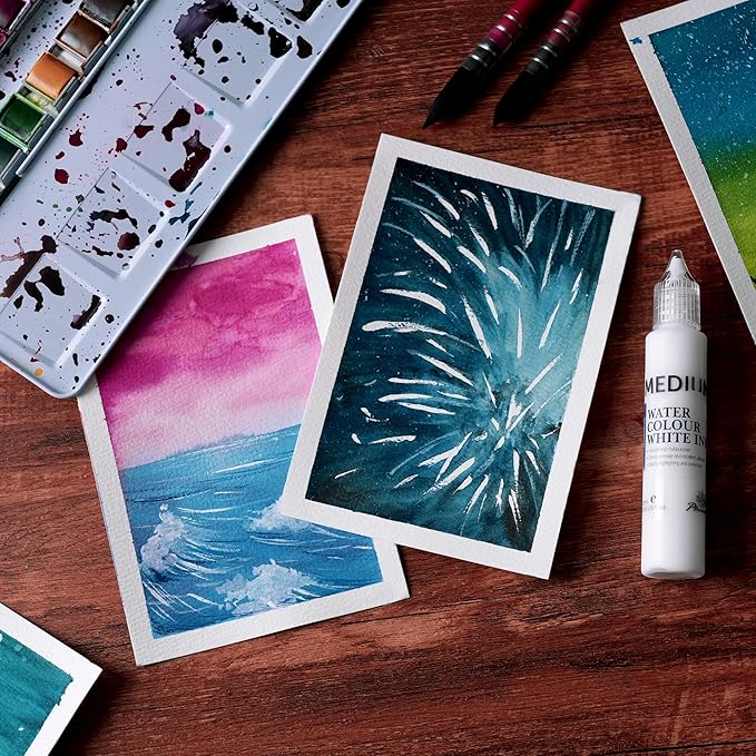 PHOENIX White Ink Pen for Watercolor - 28ml / 0.95 fl oz. White Gouache - Water Color Medium for Drawing, Calligraphy, Highlights & Illustration Watercolors Painting Supply