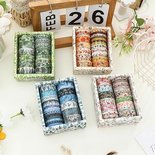 18 Rolls Seasons Flowers Washi Tape Set Floral Arts Adhesive Tapes Blooming Garden Decorative Masking Tape Sets for Craft, Kids, Scrapbook, DIY, Gift Wrapping (Autumn)