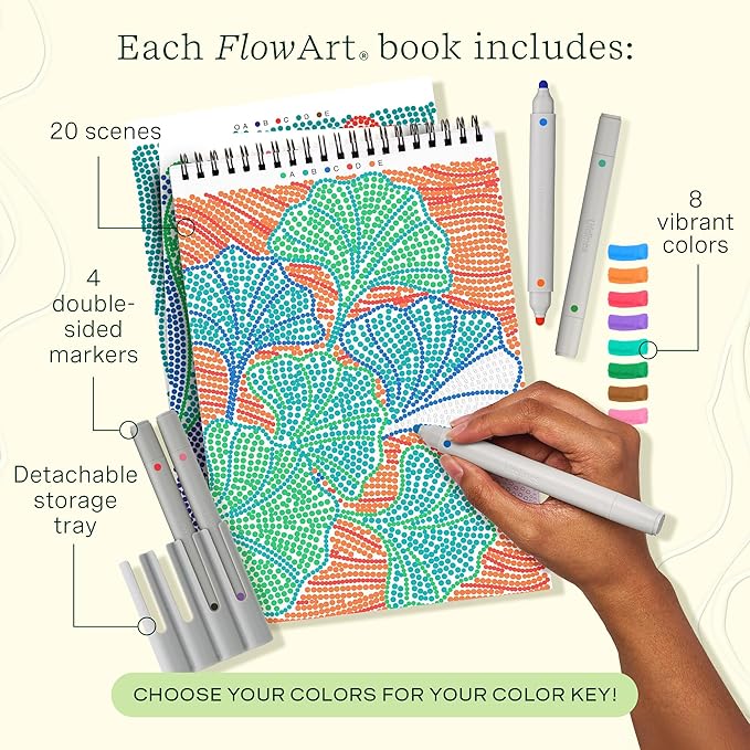 Lifelines FlowArt Activity Pad, 2-Pack & Bonus Pad - Guided Dot-by-Letter Art Meditations with Markers - Color by Number/Letter Coloring Books for Tweens, Adults & Seniors