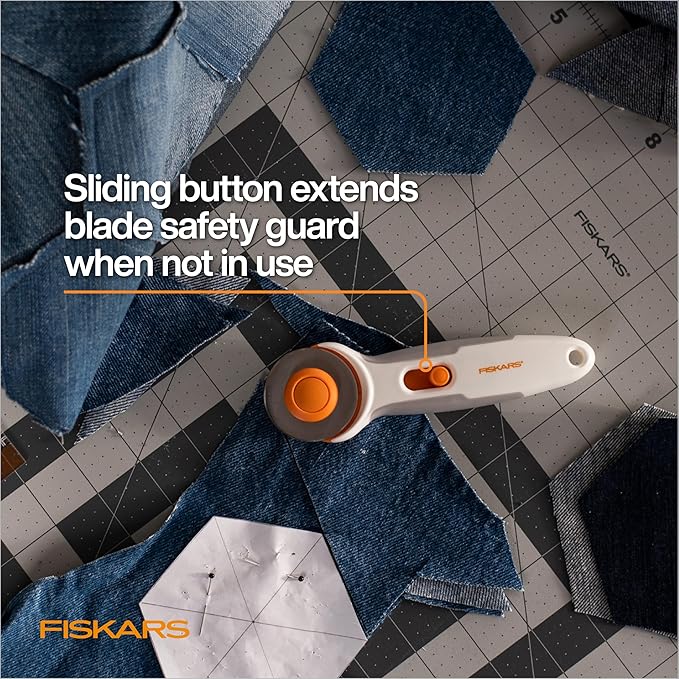 Fiskars Rotary Cutter, Titanium Coated Precision Blade, Cuts Fabric and Vinyl, 45mm, SoftGrip Handle for Comfort