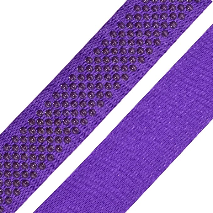Mandala Crafts 2.5 Inch Elastic Silicone Gripper Tape for Clothing - 5 Yds Dotted Non Slip Elastic Band for Sewing - Purple Silicone Flat Fabric Stretchy Ribbon Straps