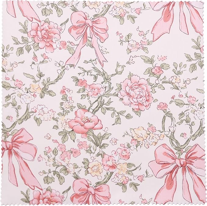 Hanjunzhao Blue Pink Bow Fabric Charm Packs for Quilting 5 inch - 84 5" Charm Squares - Cotton Fabric Quilt Squares 5x5 for Quilting, Sewing, DIY Bowknot, Hair Accessories, Holiday Party Decor, Bows