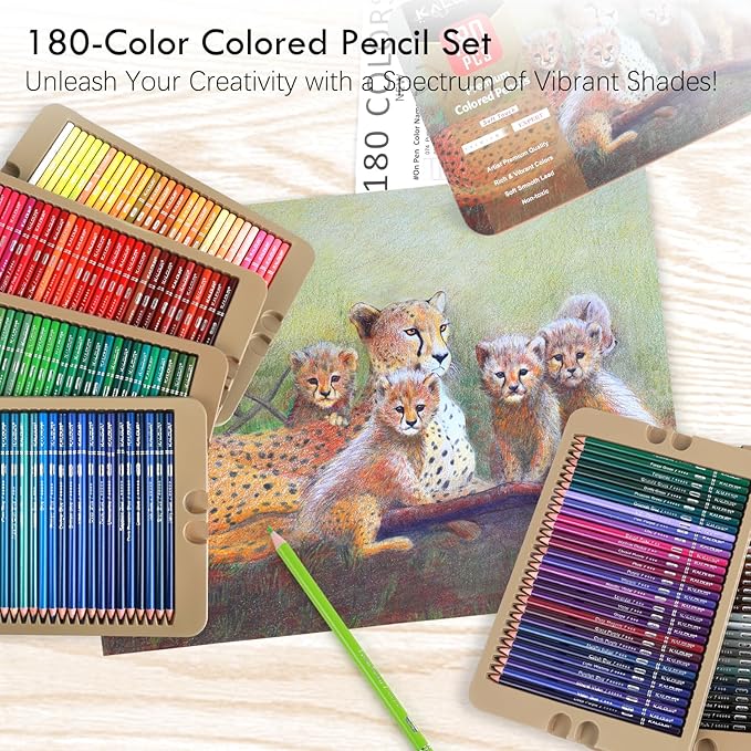 180 Colored Pencil Set for Adults & Artists, Rich Pigment Soft Core, 15 Metallic Pencils, 6 Neon Pencils, Ideal for Coloring Drawing Sketching Shading Blending, Vibrant Colors (Tin Case)