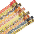 10 Rolls Sakura Washi Tape Set Japanese Arts Adhesive Tapes Gold Silver Foil Decorative Masking Tape Sets for Craft, Kids, Scrapbook, DIY, Gift Wrapping (Golden Kimono)