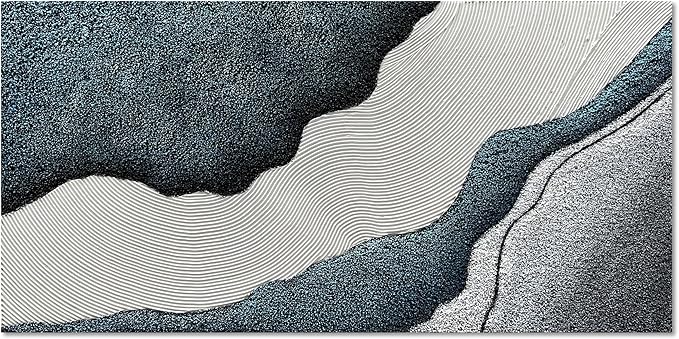 Art Hand-Painted Blue and White Textured Art Oil Painting Modern Abstract Canvas Art Deco 24x48 inches