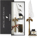 VANGOAL Dragon Quill Pen and Ink Set, Vintage Dragon Feather with Novelty Pen Base, Retro Carving Dip Pen Calligraphy Gift Set for Writing, Drawing, Desktop Decoration (White)
