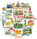 Navy Peony Retro Florida State Travel Stickers (31 Pieces) - Watercolor, USA-Themed, Waterproof | America Vacation Stickers for Scrapbooks, Journals, Suitcase