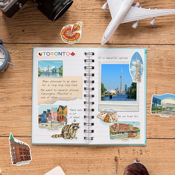 Navy Peony Trendy Toronto Travel Stickers (28pcs) - T-Dot, Queen City, Canada City-Themed Vacation Stickers for Scrapbooking, Journals, Suitcases