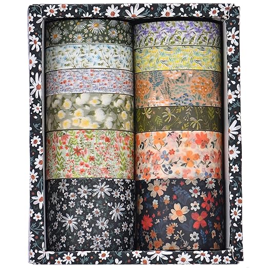 12 Rolls Flowers Washi Tape Set Floral Arts Adhesive Tapes Blooming Garden Decorative Masking Tape Sets for Craft, Kids, Scrapbook, DIY, Gift Wrapping (River of Forgetfulness)