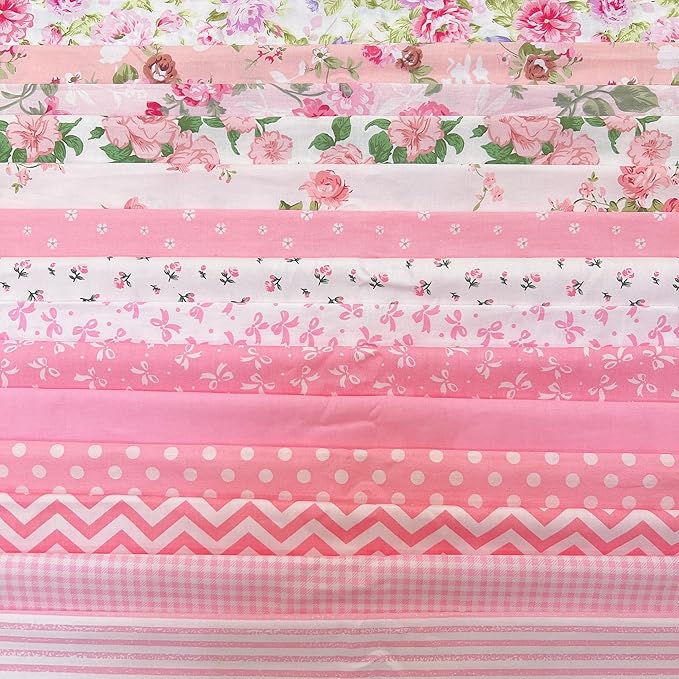 42Pcs 10cm*10cm Cotton Fabric DIY Making Supplies Quilting Patchwork Fabric Fat Quarter Bundles DIY for Quilting Cotton Patchwork Cushions (Pink, 10cm*10cm)