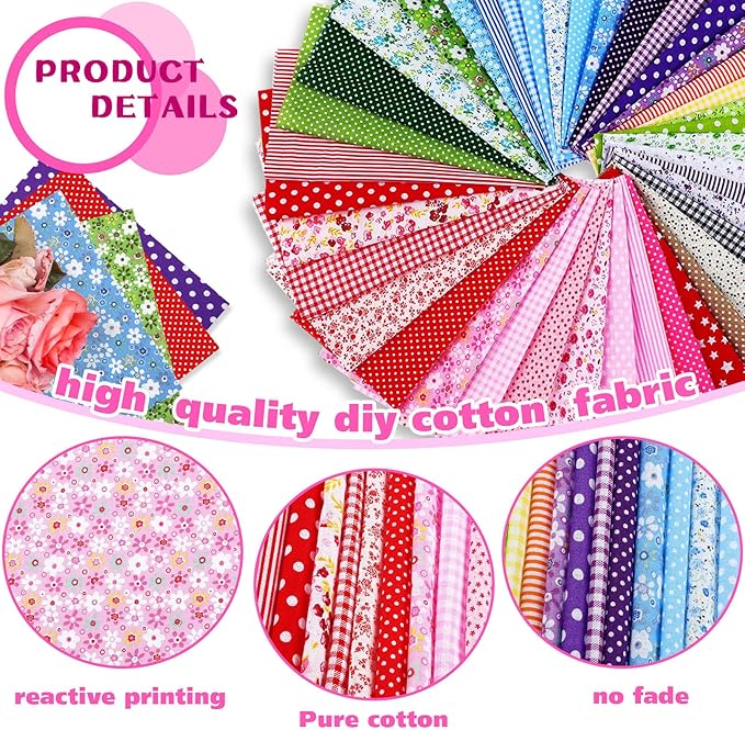 40 Pcs 10 x 10 Inches Cotton Fabric Bundle Squares Precut Fabric Squares Multi Color Floral Fat Sheets for Craft DIY Quilting Sewing(Fresh Patterns)
